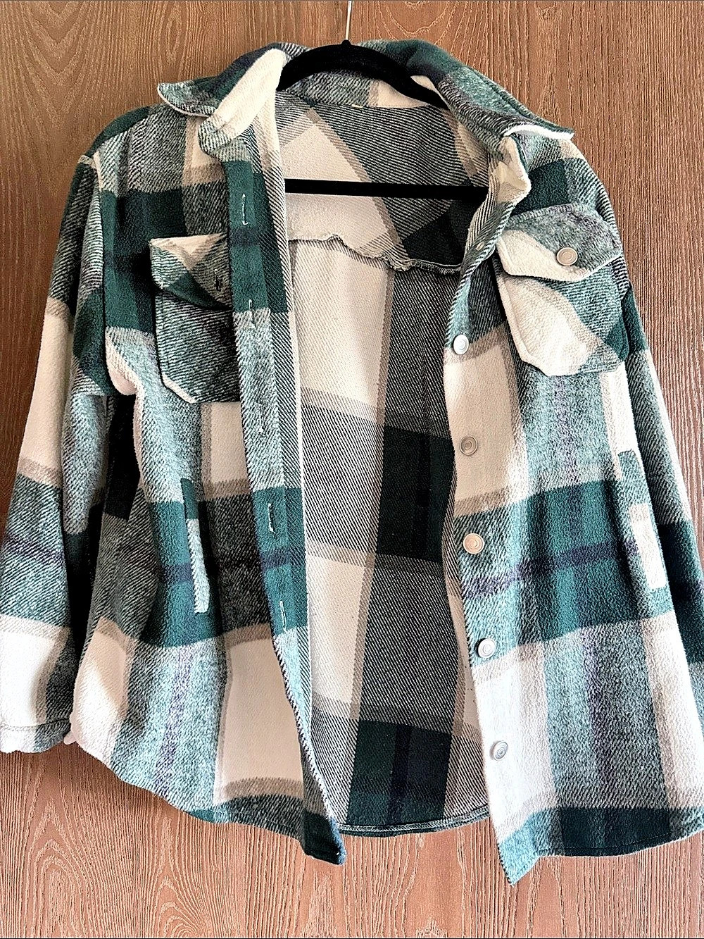 Plaid Utility Jacket in Green & White Like New